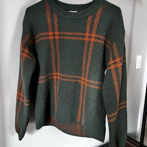 Hem & Thread Plaid Sweater - Forest Green and Orange
